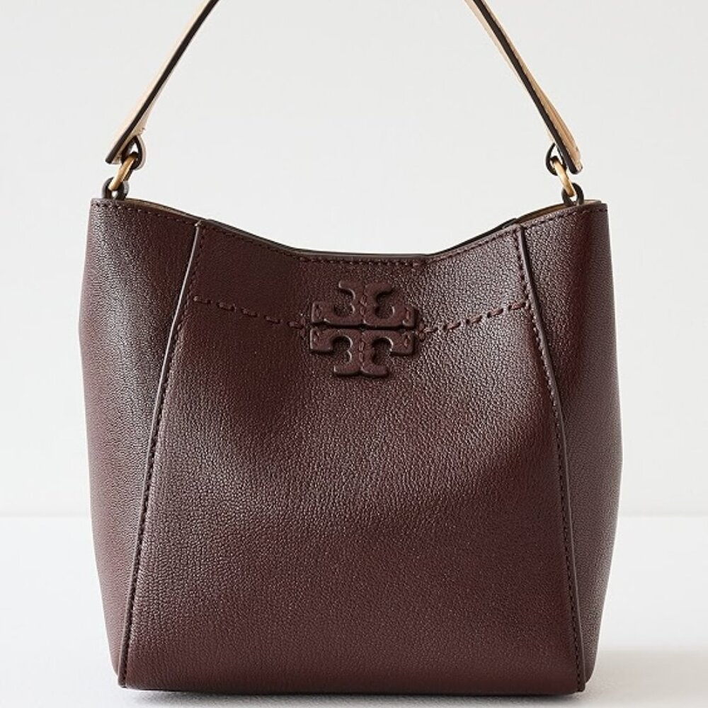 #160 NWT - Tory Burch Women's Mcgraw Textured Small Bucket Bag, Wine, Red,
